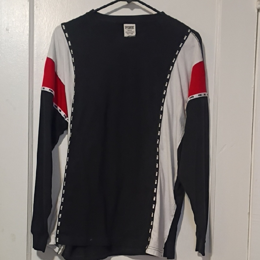 PINK Victoria's Secret Black, White, and Red Long Sleeve Tee